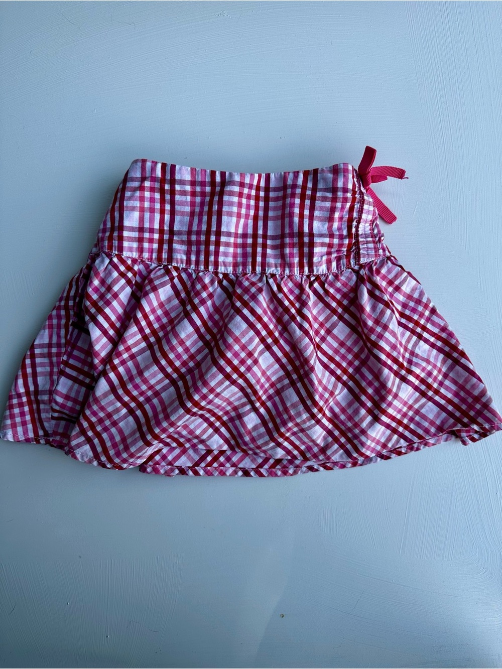 Tommy Hilfiger Red and White Plaid Flared Skirt with Side Tie